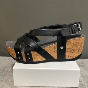 Bussola Black Cross Strap Wedge Sandals/shoes Size 39 or 8.5 US